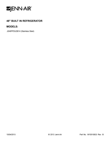 Cover Sheet Diagram and Parts List for JS48PPDUDB14  Jenn-Air Refrigerator