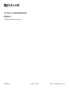 Cover Sheet Diagram and Parts List for JS48SEDUDW20  Jenn-Air Refrigerator