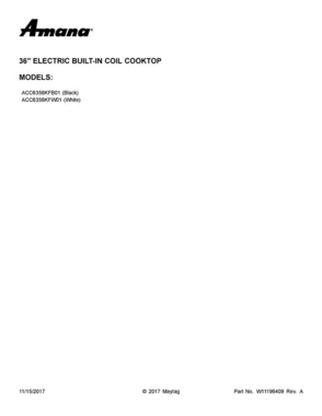 01 - Cover Sheet Diagram and Parts List for ACC6356KFB01  Amana Cooktop
