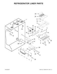 Refrigerator Liner Parts Diagram and Parts List for JF36NXFXDE01  Jenn-Air Refrigerator
