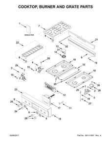 Cooktop, Burner And Grate Parts Diagram and Parts List for JGRP430WP02  Jenn-Air Range