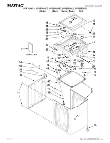 Top And Cabinet Parts Diagram and Parts List for MVWB850WQ2  Maytag Washer
