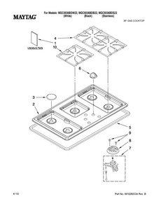 Cooktop, Burner And Grate Parts Diagram and Parts List for MGC5536BDW22  Maytag Cooktop