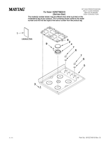 Cooktop Parts Diagram and Parts List for MGR6775BDS19  Maytag Range