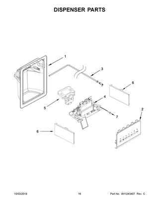 Dispenser Parts Diagram and Parts List for MSS25C4MGB00  Maytag Refrigerator