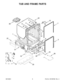Tub And Frame Parts Diagram and Parts List for JDPSS245LX0  Maytag Dishwasher