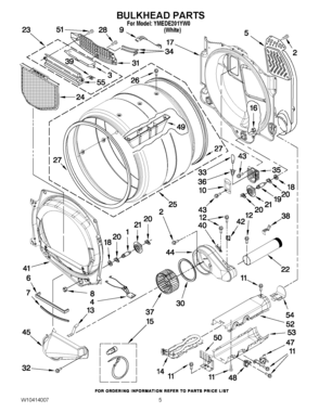 03 - BULKHEAD PARTS Diagram and Parts List for YMEDE201YW0  Maytag Dryer