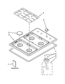 Cooktop, Burner And Grate Parts Diagram and Parts List for JGC1430ADB14  Jenn-Air Cooktop