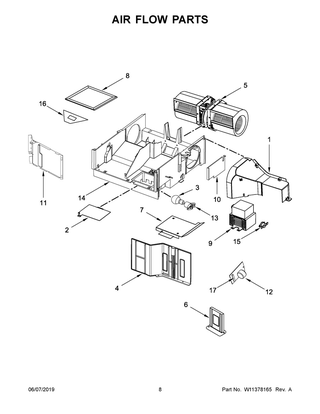 Air Flow Parts Diagram and Parts List for MMV1174FK1  Maytag Microwave
