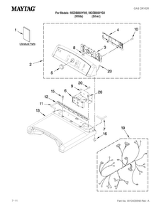Top And Console Parts Diagram and Parts List for MGDB850YG0  Maytag Dryer