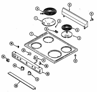 Top Assembly Diagram and Parts List for S3500PPW-D  Maytag Range