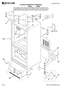 Cabinet Parts Diagram and Parts List for JFC2089HTB12  Jenn-Air Refrigerator