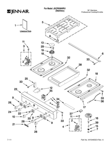Cooktop, Burner And Grate Parts Diagram and Parts List for JGCP536WP01  Jenn-Air Cooktop