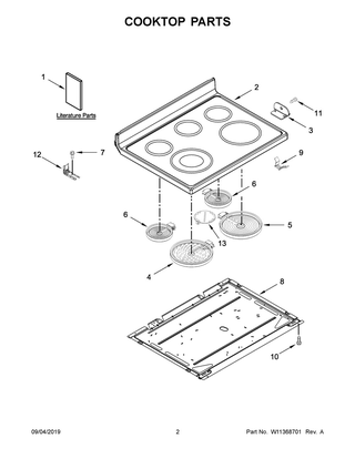 Cooktop Parts Diagram and Parts List for YMER6600FB2  Maytag Range