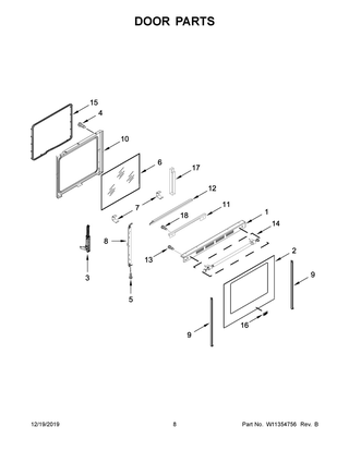 Door Parts Diagram and Parts List for YMER8800FW2  Maytag Range