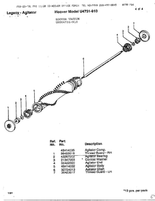 Hoover Vacuum Legacy-agitator Diagram and Parts List for U4731-910  Hoover Upright Vacuum