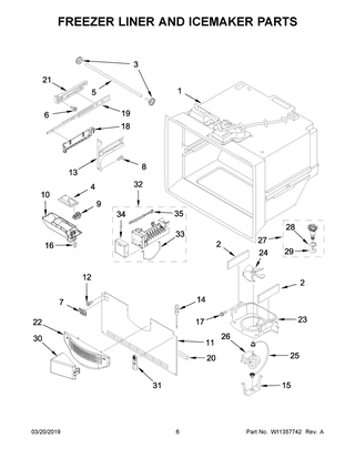 Freezer Liner And Icemaker Parts Diagram and Parts List for JFC2290REP02  Maytag Refrigerator