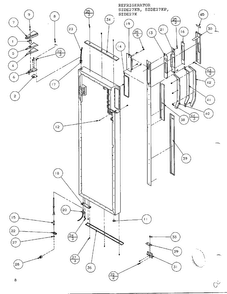 Refrigerator Door Hinge And Trim Parts Diagram and Parts List for SZDE27KB  Amana Refrigerator