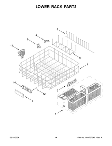 Lower Rack Parts Diagram and Parts List for JDPSG244PS1  Jenn-Air Dishwasher