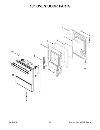 18" Oven Door Parts Diagram and Parts List for JGRP648HM00  Maytag Range