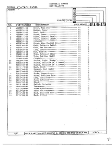 Control Panel Page 2 Diagram and Parts List for EG9-71(*)579W  Hardwick Range