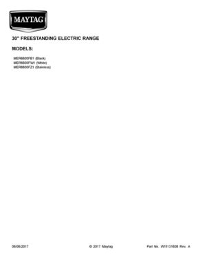 01 - Cover Sheet Diagram and Parts List for MER6600FB1  Maytag Range