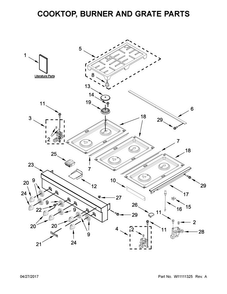 Cooktop, Burner And Grate Parts Diagram and Parts List for JGCP436WP02  Jenn-Air Cooktop