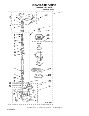 11 - GEARCASE PARTS Diagram and Parts List for YMET3800TW2  Maytag Washer Dryer Combo