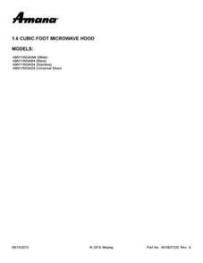 Cover Sheet Diagram and Parts List for AMV1160VAD4  Amana Microwave