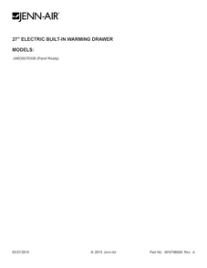 Cover Sheet Diagram and Parts List for JWD3027EX00  Jenn-Air Warming Drawer