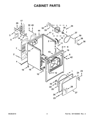 Cabinet Parts Diagram and Parts List for 4KNED3100JW0  Maytag Dryer