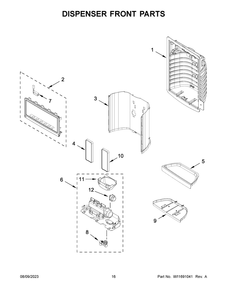 Dispenser Front Parts Diagram and Parts List for MFI2570FEZ14  Maytag Refrigerator