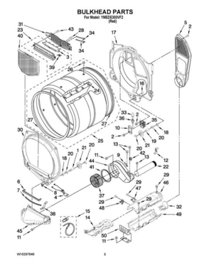 03 - Bulkhead Parts Diagram and Parts List for YMEDE300VF2  Maytag Dryer