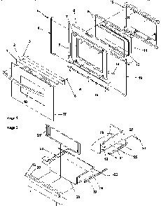 Oven Door And Storage Drawer Diagram and Parts List for ARH6710E-P1143419NE  Amana Range