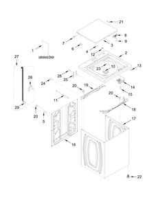 Top And Cabinet Parts Diagram and Parts List for CAW9352EW1  Crosley Washer