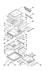 Refrigerator Shelf Parts Diagram and Parts List for JCD2395WES02  Jenn-Air Refrigerator