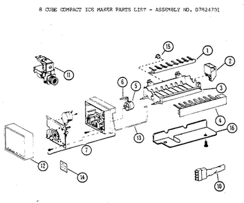 Icemaker Diagram and Parts List for BW20K-P7812501W  Amana Refrigerator