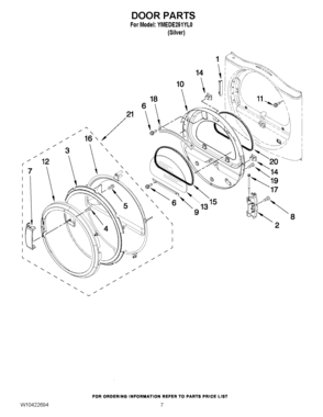 04 - DOOR PARTS Diagram and Parts List for YMEDE251YL0  Maytag Dryer