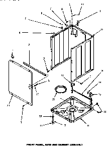 Front Panel, Base & Cabinet Assembly Diagram and Parts List for CW3502L P1163208WL Amana Washer