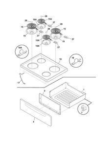 Top/drawer Diagram and Parts List for CRE3510PWA  Crosley Range