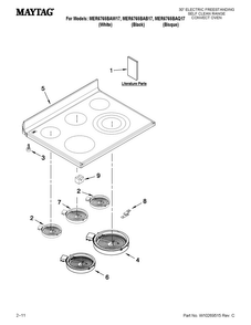 Cooktop Parts Diagram and Parts List for MER6765BAW17  Maytag Range