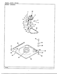 Base & Drive Diagram and Parts List for 6643A REV D Norge Washer