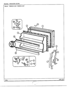 Freezer Door Diagram and Parts List for 211540  Admiral Refrigerator