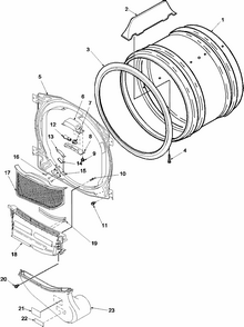 F Bulkhead, Air Duct, Seal And Cylinder Diagram and Parts List for LGD65AW-PLGD65AW  Amana Dryer