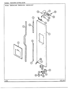 Freezer Outer Door Diagram and Parts List for 641841  Admiral Refrigerator
