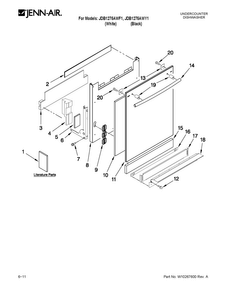 Door And Panel Parts Diagram and Parts List for JDB1275AWF1  Jenn-Air Dishwasher