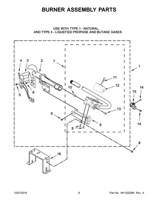 Burner Assembly Parts Diagram and Parts List for MGD5630HC0  Maytag Dryer