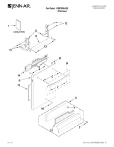 Door And Panel Parts Diagram and Parts List for JDB8700AWS0  Jenn-Air Dishwasher