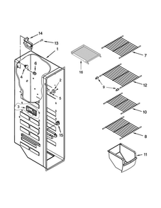 Freezer Liner Parts Diagram and Parts List for 8MSF25N4BW02  Maytag Refrigerator