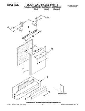 01 - Door And Panel Parts Diagram and Parts List for MDB7759AWS1  Maytag Dishwasher